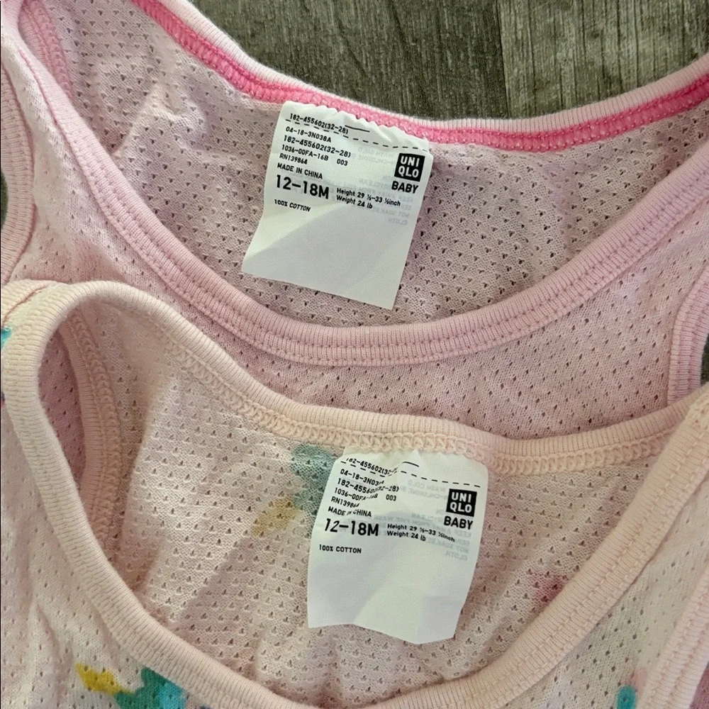 2 pack Uniqlo Girls Mesh Light Pink and Multicolor Tank Tops